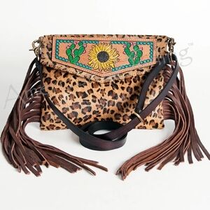 American Darling - Leopard with sunflower Cactus Small Crossbody